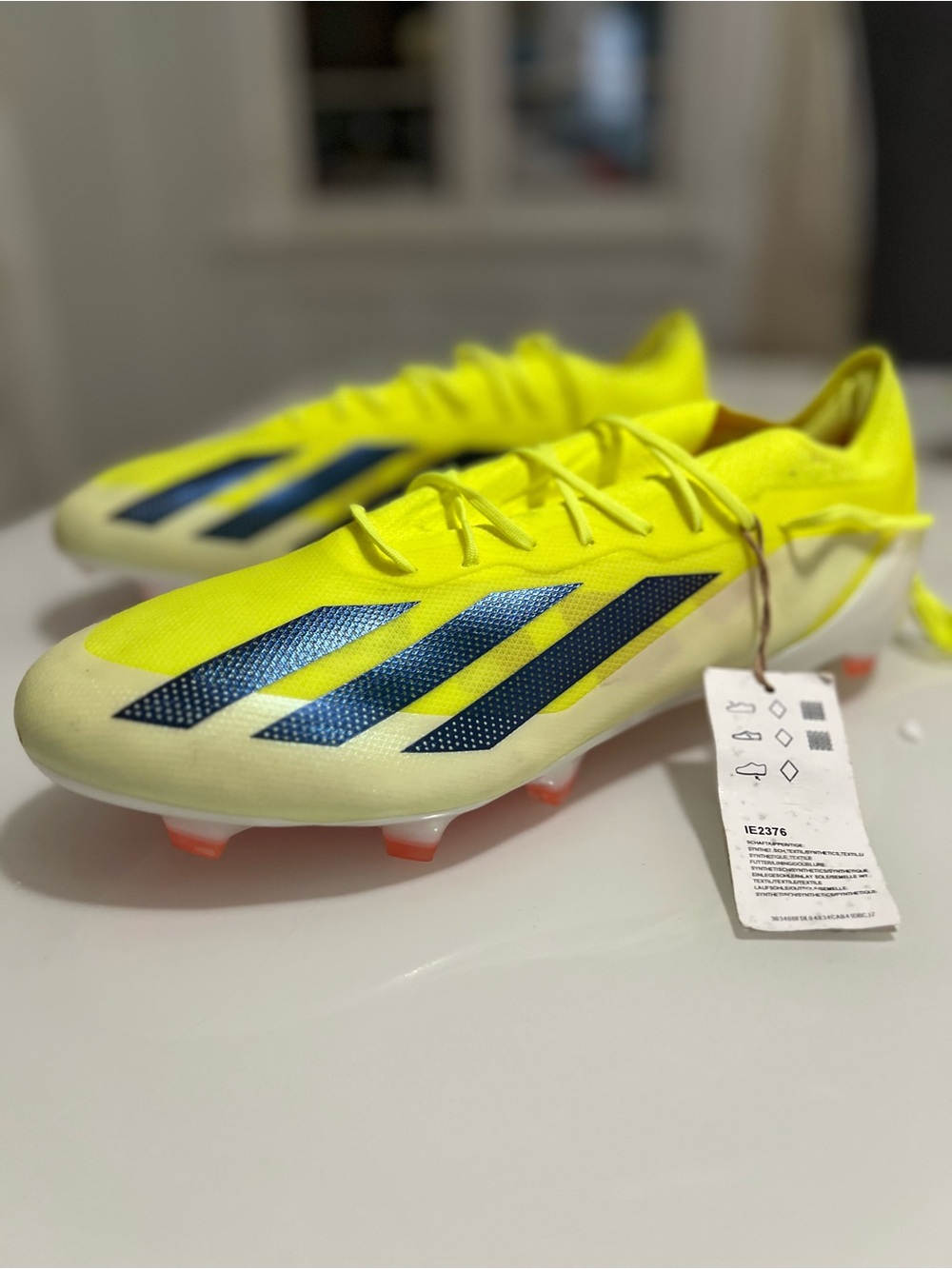 adidas CRAZYFAST Men’s Neon Yellow Soccer Cleats with Blue Stripes SZ 11.5